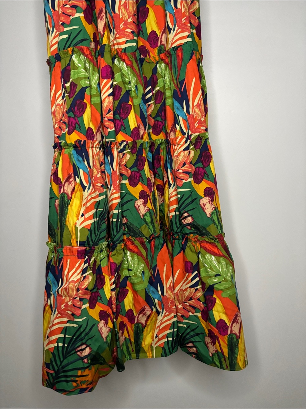 OPT Calypso Tropical  Orange Tiered Smocked Maxi Dress - Picture 6 of 7